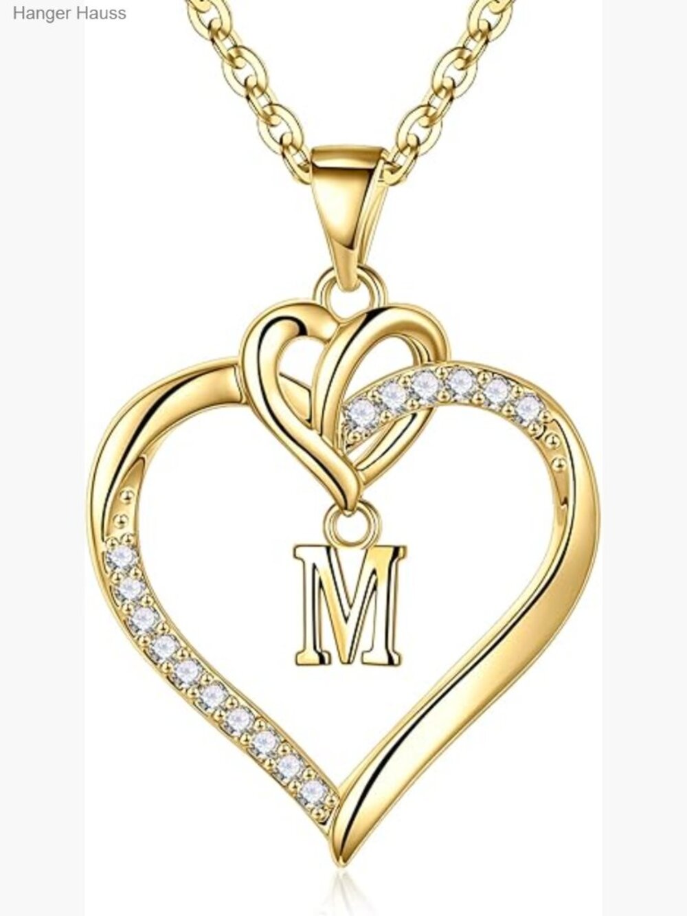 14K-Gold-Plated Heart Initial Necklace, Dainty Pendant, 18+2 inch Chain,